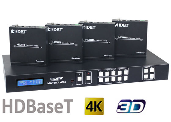 HDMI1.4 4X4 HDBaseT Matrix Switcher พร้อมตัวรับสัญญาณ HDMI HDBaseT 4 ชิ้น 70M และ 100M
