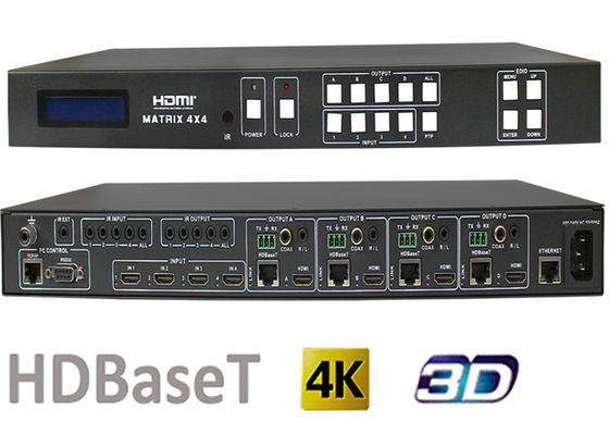 70 เมตรและ 100 เมตร 4x4 HDMI Matrix Switcher พร้อมพอร์ตเอาต์พุต HDBaseT