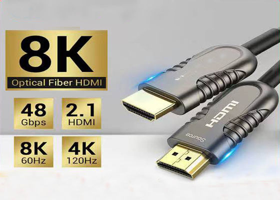 10.2Gbps HDMI ไฟเบอร์ออปติกเคเบิล พร้อมโปรต็อกอล HDMI 2.1 สําหรับ 10 เมตร การถ่ายทอดเคเบิลออปติก HDMI