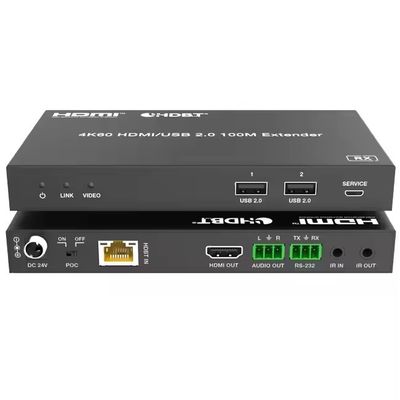 4K USB 2.0 HDBaseT Extender ผ่าน LAN HDBaseT PoC สายเคเบิล Cat5e / 6a / 7 ตัวเดียว, สูงสุด 100m