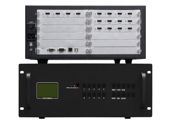 HDMI 1080P 3.5U Casing ตัวควบคุมผนังวิดีโอ 2x2 4 อินพุต 12 เอาต์พุต