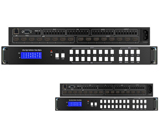 18Gbps 8x8 ไม่มีรอยต่อ IR Audio UHD HDMI 2.0 Matrix Switcher 4K 60Hz